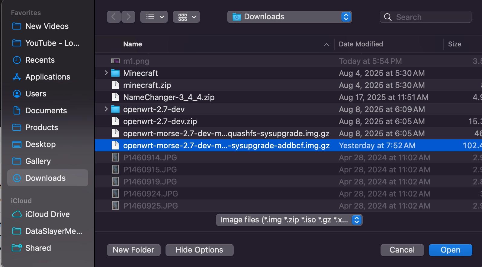 selecting the OpenWRT file